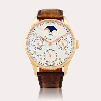 View full screen - View 1 of Lot 453. Portugieser Perpetual Calendar, reference IW502213 Montre bracelet en or rose à quantième perpétuel | Pink gold perpetual calendar wristwatch Vers 2007 | Circa 2007.