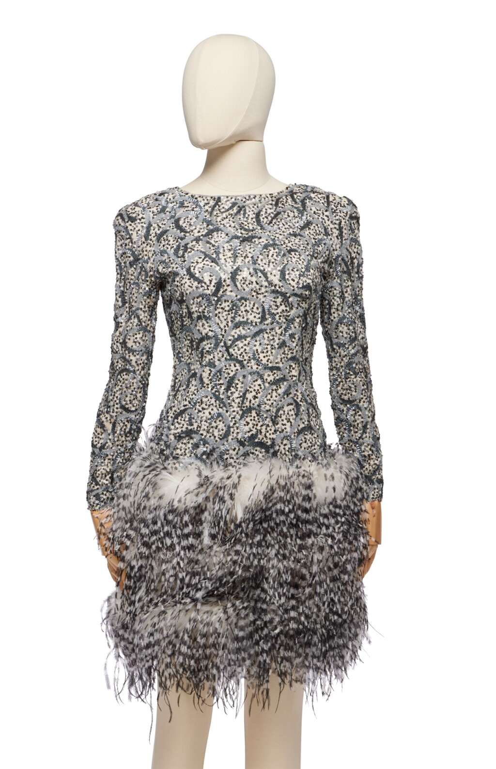 View full screen - View 1 of Lot 41. Sequined and Ostrich Feather Cocktail Dress, 1980s.