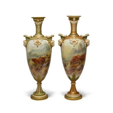 View full screen - View 1 of Lot 428. Two Royal Worcester Vases, Painted by John Stinton, 1908 and 1912.