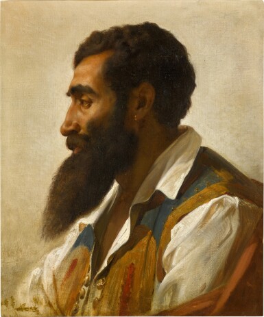 View full screen - View 1 of Lot 176. Portrait of a bearded man, bust length, in profile, facing left.