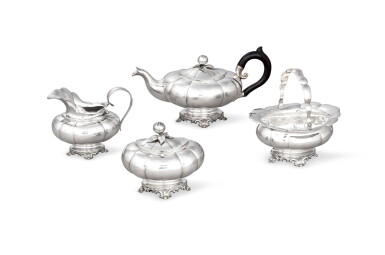 View full screen - View 1 of Lot 153. A Dutch silver four-piece tea service, Hendrik Willem van Riel, Schoonhoven, second half 19th century | Service à thé en argent de quatre pièces par Hendrik Willem van Riel, Schoonhoven, deuxième moitié du XIXe siècle.