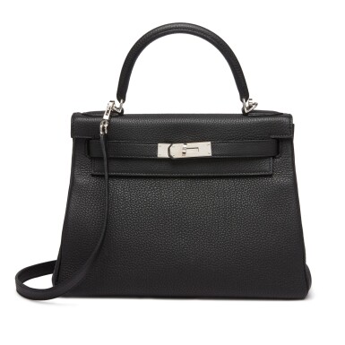 View full screen - View 1 of Lot 433. Black Retourne Kelly 28cm in Togo Leather with Palladium Hardware, 2017.