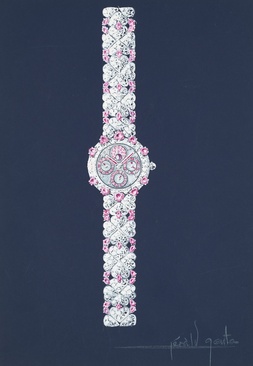 View full screen - View 1 of Lot 9. Design of a Gérald Genta bracelet watch with accompanying NFT Circa 1986.