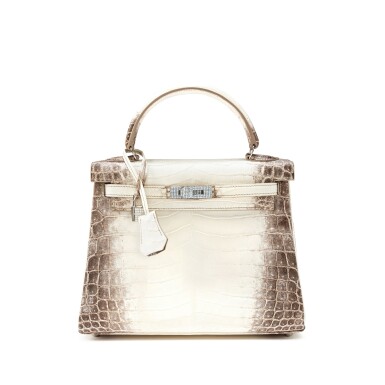 View full screen - View 1 of Lot 571. Blanc Matte Niloticus Crocodile Himalaya Kelly 25 Retourné 18 K White Gold Paved Diamond Hardware, 2022 .