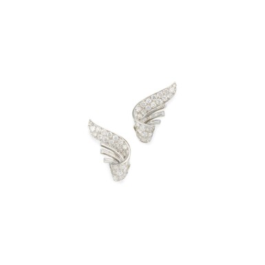 View full screen - View 1 of Lot 290. PAIR OF DIAMOND EARCLIPS, FRANCE.