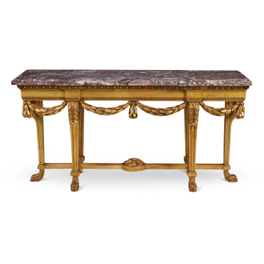 View full screen - View 1 of Lot 145. A Louis XVI Style Giltwood Console Table by E.-Guilaume-Edmond Lexcellent, Paris, after the model in the Petit Trianon, Late 19th Century.