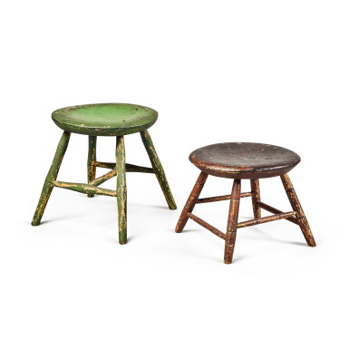 View full screen - View 1 of Lot 337. Two Rare American Windsor Cricket Footstools, New England, Circa 1800.