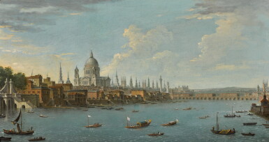 View full screen - View 1 of Lot 28. London, a view from the River Thames, with St Paul's Cathedral.