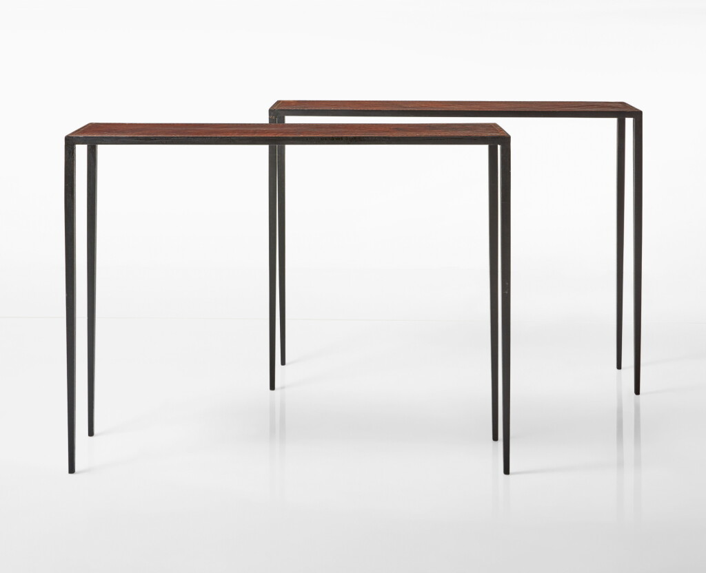View full screen - View 1 of Lot 70. JEAN-MICHEL FRANK | PAIR OF CONSOLE TABLES.