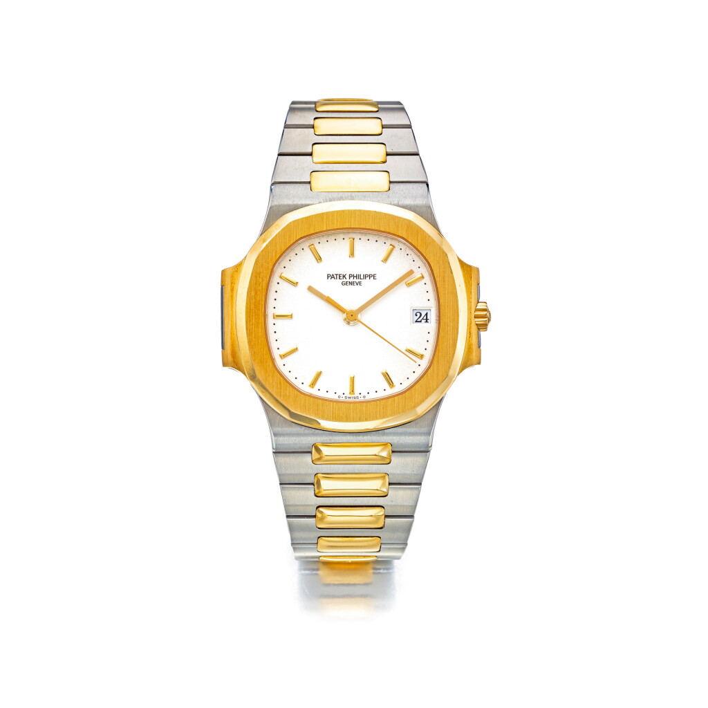 Voir en plein écran - Voir 1 du lot 967. PATEK PHILIPPE | REF 3800/001 NAUTILUS A YELLOW GOLD AND STAINLESS STEEL AUTOMATIC WRISTWATCH WITH DATE AND BRACELET MADE IN 1993 | 百達翡麗 | 3800/001型號「NAUTILUS」黃金及精鋼自動上鏈鍊帶腕錶備日期顯示,1993年製.