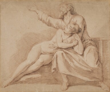 View full screen - View 1 of Lot 739. Bearded man embracing a young woman.