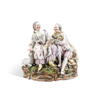 View full screen - View 1 of Lot 699. A Frankenthal porcelain pastoral figure group of lovers, circa 1765.