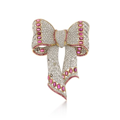 View full screen - View 1 of Lot 208. A ruby and diamond brooch.