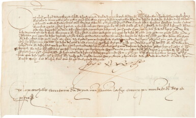 View full screen - View 1 of Lot 189. King Ferdinand II of Aragon | Document signed, regarding Granada and Montefrío, Madrid, 1510.