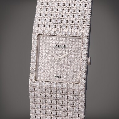 View full screen - View 1 of Lot 408. Polo | A white gold and diamond-set bracelet watch, Circa 1980.