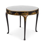 An English gilt and black japanned circular centre table, circa 1930