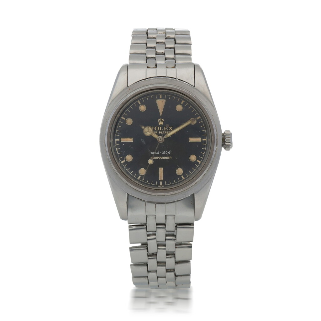 View full screen - View 1 of Lot 35. 'James Bond Small Crown' Submariner, Ref. 6536/1 Stainless steel wristwatch with bracelet Circa 1955 | 勞力士6536/1型號「'James Bond Small Crown' Submariner」精鋼鍊帶腕錶,年份約1955.