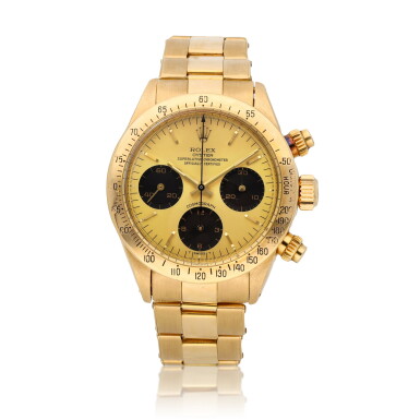 View full screen - View 1 of Lot 1. Daytona, Ref 6265 Yellow gold chronograph wristwatch with bracelet Circa 1986.