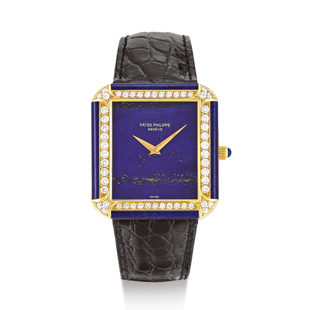 View full screen - View 1 of Lot 2211. PATEK PHILIPPE | REFERENCE 3727 A YELLOW GOLD, DIAMOND AND LAPIS LAZULI-SET WRISTWATCH, MADE IN 1977 " | 百達翡麗 | 型號3727 黃金鑲鑽石及青金石腕錶,機芯編號1390972,錶殼編號2770276,1977年製".