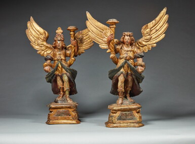 View full screen - View 1 of Lot 568. Pair of Candlebearing Angels.