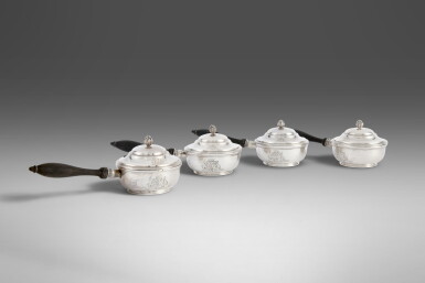 View full screen - View 1 of Lot 615. A Set of Four Louis XVI Silver Small Saucepans and Covers, Jean-Francois-Nicolas Caron, Paris, 1787.