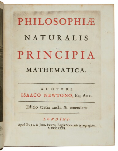 View full screen - View 1 of Lot 1087. Newton, Sir Issac | A fine, unsophisticated copy of the third and most influential edition of the greatest work in science.