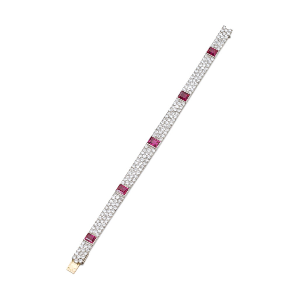 View full screen - View 1 of Lot 553. Ruby and Diamond Bracelet.