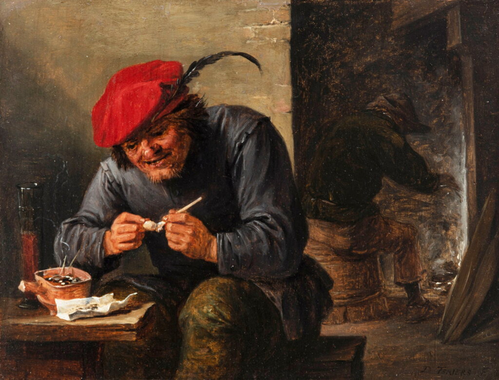 View full screen - View 1 of Lot 11. A peasant smoking at an inn table.