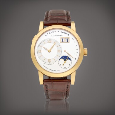 View full screen - View 1 of Lot 8795. Lange 1 Moon Phase, Reference 109.032 | A pink gold wristwatch with digital date display, moon phases and power reserve indication, Circa 2014 | 朗格 Lange 1 Moon Phase 型號109.032 | 粉紅金腕錶,備數位日期、月相及動力儲備顯示,約2014年製.