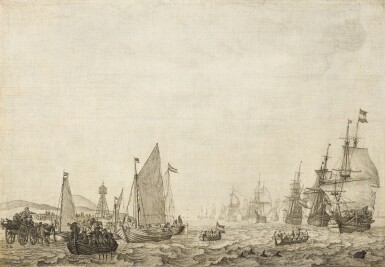 View full screen - View 1 of Lot 18. Dutch shipping under way in a moderate breeze from the anchorage off Vlieland.