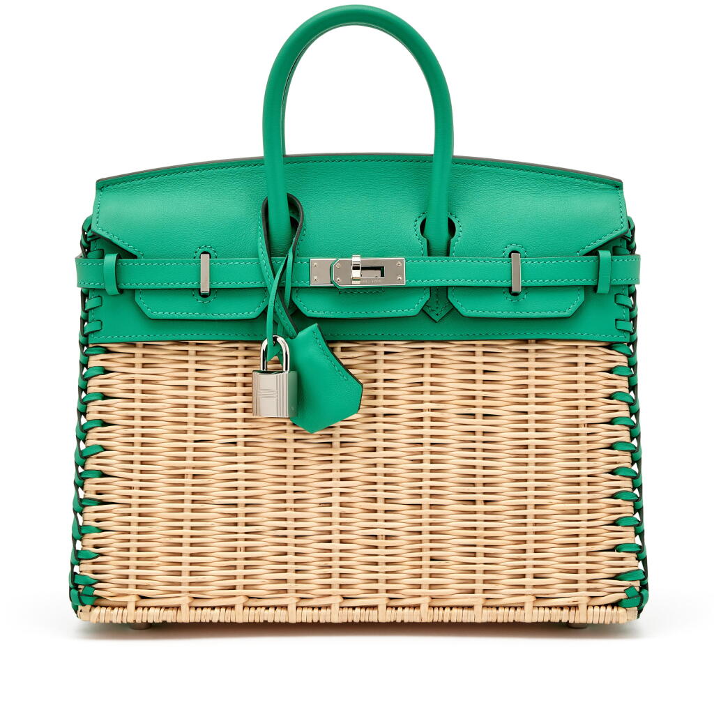 View full screen - View 1 of Lot 13. Limited Edition Menthe Swift and Osier Wicker Picnic Birkin 25 Palladium Hardware, 2022.
