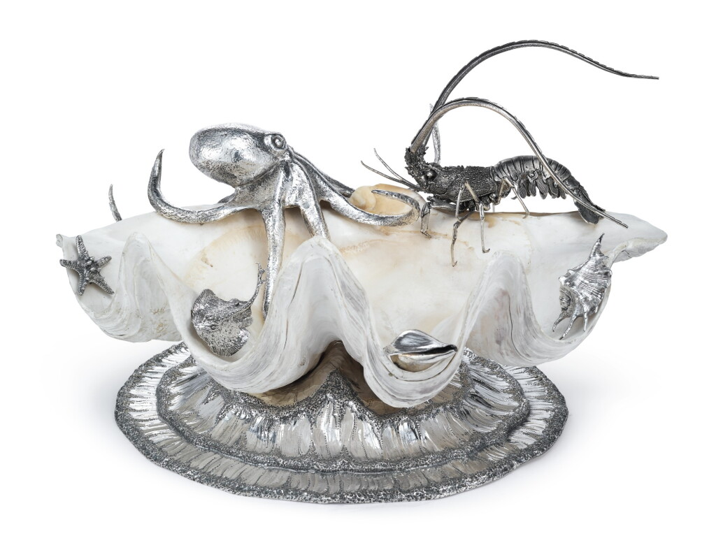 View full screen - View 1 of Lot 420. A LARGE ITALIAN SILVER-MOUNTED SHELL CENTERPIECE, GIANMARIA BUCCELLATI, BOLOGNA, LATE 20TH CENTURY.