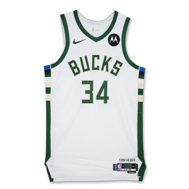 View full screen - View 1 of Lot 34. Giannis Antetokounmpo 'Third Highest Point Tally' Milwaukee Bucks 2023-2024 Game Worn Association Edition Jersey | 54 Points.