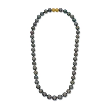 View full screen - View 1 of Lot 448. Cultured Pearl and Colored Diamond Necklace.