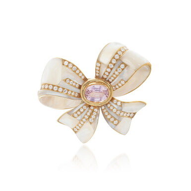 View full screen - View 1 of Lot 1001. Kunzite, mother of pearl and diamond brooch.