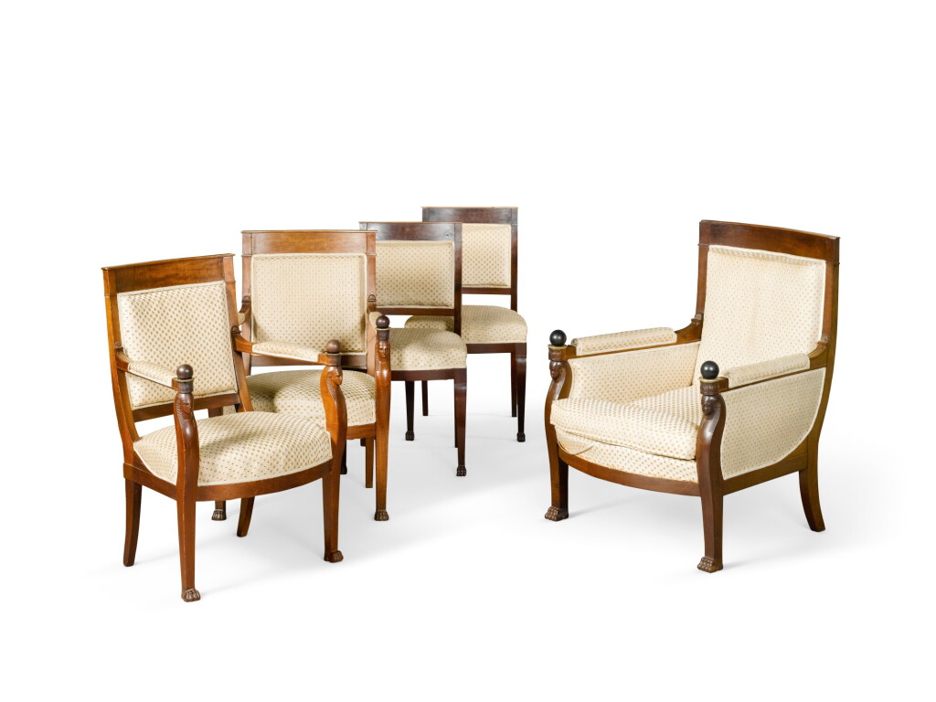 View full screen - View 1 of Lot 144. A suite of Empire style mahogany chairs, early 20th century.