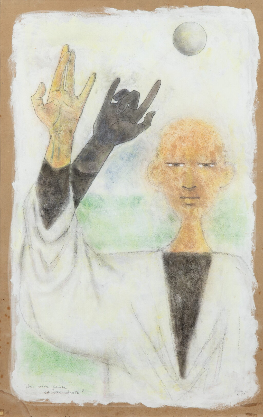 View full screen - View 1 of Lot 32. JEAN COCTEAU. Astrologue. Une main gauche est elle adroite ? 1954.Technique mixte, signée "Jean", 1954, titrée par Cocteau.