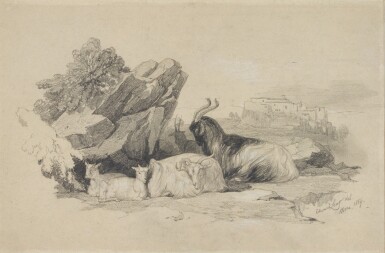 View full screen - View 1 of Lot 272. EDWARD LEAR | GOATS IN THE CAMPAGNA, NEAR ROME.