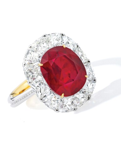 View full screen - View 1 of Lot 1743. DESIGNED AND MOUNTED BY FORMS | AN EXCEPTIONAL RUBY AND DIAMOND RING | Forms 設計及鑲嵌 | 非常珍罕 6.41卡拉 天然「緬甸鴿血紅」未經加熱紅寶石 配 鑽石 戒指 戒指.