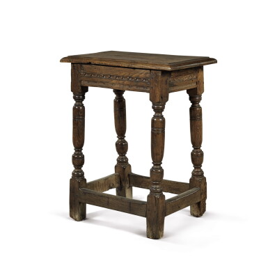 View full screen - View 1 of Lot 39. A Charles I oak joined stool, second quarter 17th century and later.