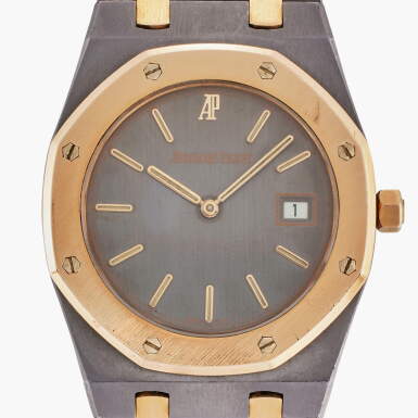 View full screen - View 1 of Lot 365. Royal Oak | A pink gold and tantalum wristwatch with date and bracelet, Circa 1995.