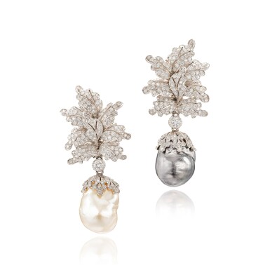 View full screen - View 1 of Lot 210. Gianmaria Buccellati | Pair of Cultured Pearl and Diamond Pendent Earrings | 吉安馬里亞 布契拉提 | 養殖珍珠 配 鑽石耳環.