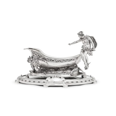 View full screen - View 1 of Lot 220. A German Art Nouveau Silver Ship-Form Centerpiece on Mirror Plateau, Wilkens & Sohne, Bremen-Hemelingen, Circa 1900.