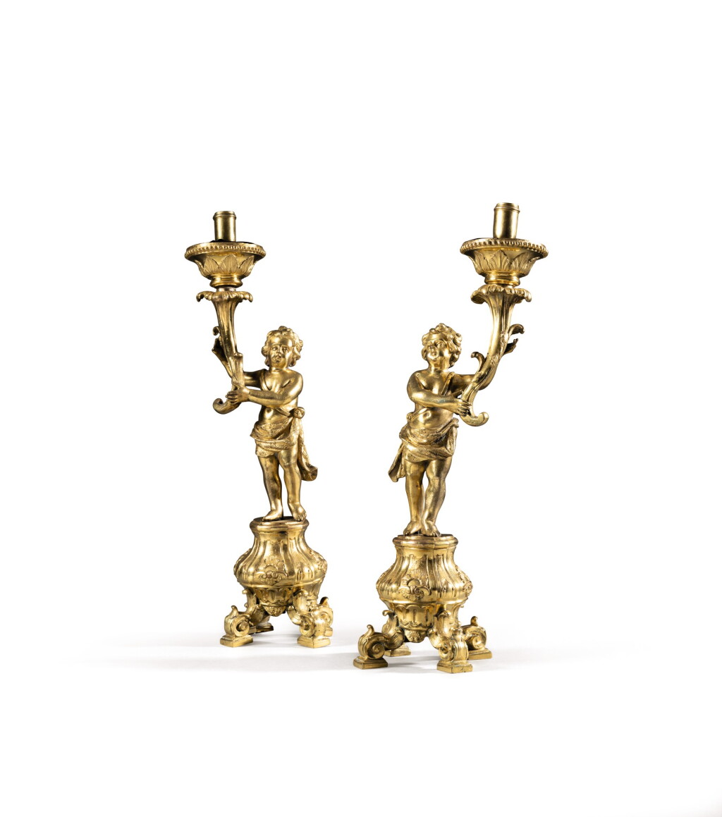 View full screen - View 1 of Lot 113. A PAIR OF REPOUSSÉ COPPER AND CHASED GILT-BRONZE CANDLESTICKS, PROBABLY NORTHERN ITALY, LATE 17TH CENTURY | PAIRE DE FLAMBEAUX EN CUIVRE REPOUSSÉ ET BRONZE CISELÉ DORÉ, PROBABLEMENT ITALIE DU NORD, FIN DU XVIIE SIÈCLE.