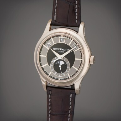 View full screen - View 1 of Lot 115. Reference 5205G-010 | A white gold annual calendar wristwatch with moon phases, Circa 2011 | 百達翡麗 型號 5205G-010 白金年曆腕錶備月相顯示,製作年份約 2011.