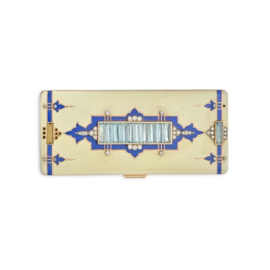 View full screen - View 1 of Lot 286. Gold, Enamel, Aquamarine and Diamond Vanity Case.