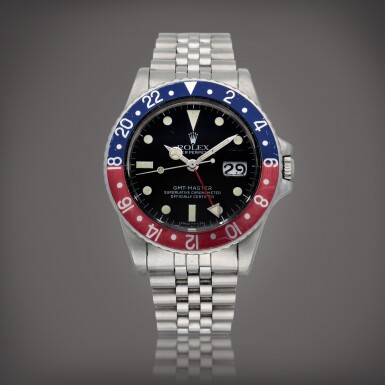 View full screen - View 1 of Lot 440. GMT-Master 'Pepsi', Reference 16750 | A stainless steel wristwatch dual time zone with date and bracelet | Circa 1982.