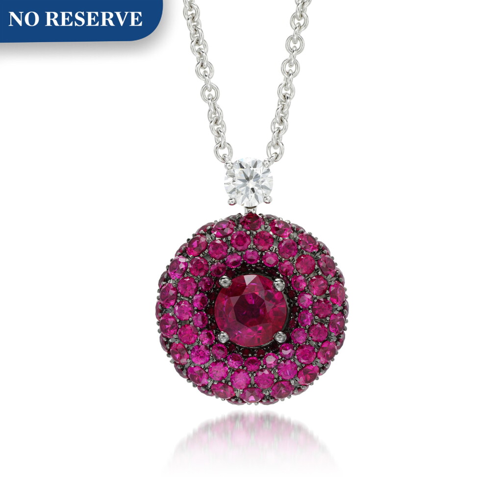 View full screen - View 1 of Lot 49. GRAFF | RUBY AND DIAMOND PENDANT, 'HALO'.