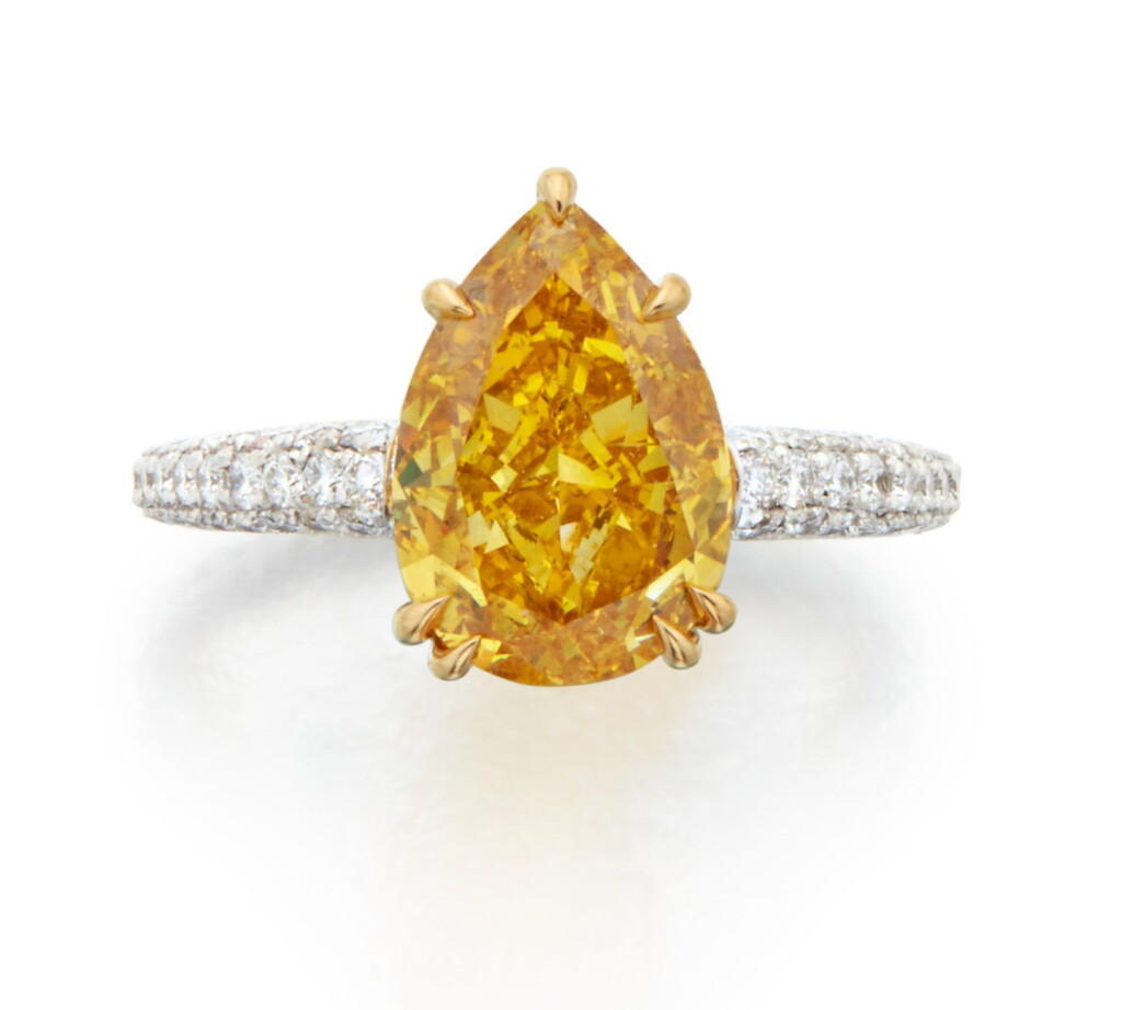 View full screen - View 1 of Lot 233. Fancy Deep Brownish Orangy Yellow Diamond and Diamond Ring.