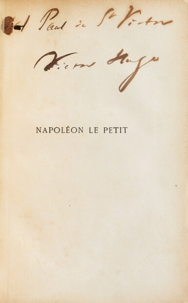View full screen - View 1 of Lot 119. Napoléon le petit. 1875. Rel. Yseux. Envoi à son ami Paul de Saint-Victor..